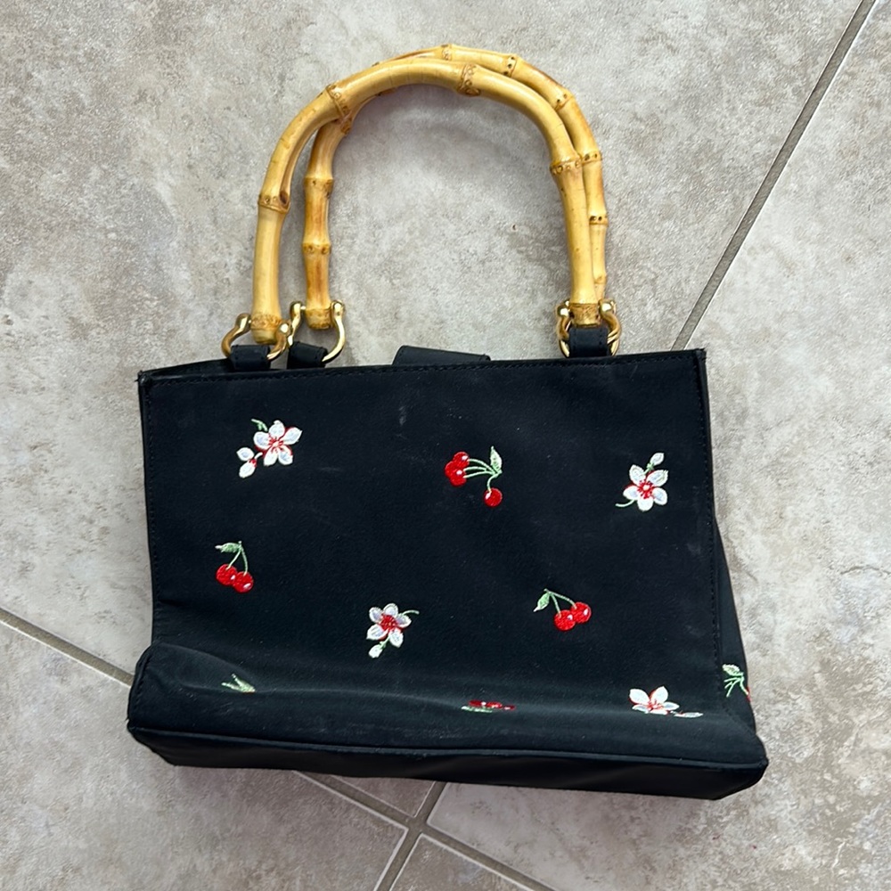 Tianni vintage handbag black cherry blossom flower